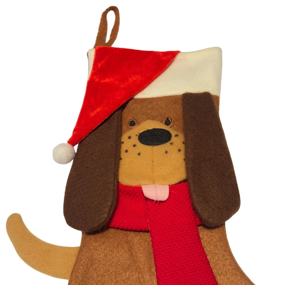 Star Plus Creation LTD Brown Dog Christmas‎ Stocking Red Santa Hat Scarf Felt